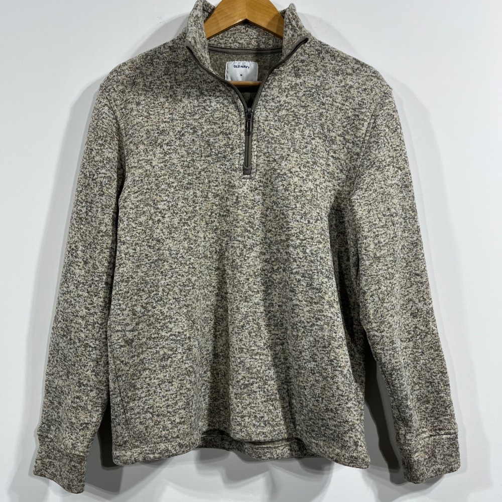 Old‎ Navy Womens Marled Sweater Fleece Quarter Zip Pullover Medium Granola Layer